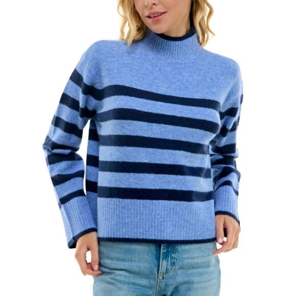 NWT Ultra Flirt Blue Striped Mock Neck Sweater Small - Picture 1 of 7